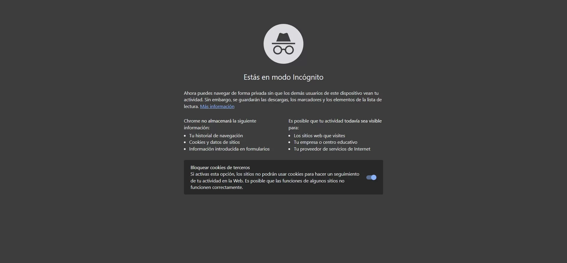 Ventana de Chrome cuando navegas en modo privado o incógnito. 